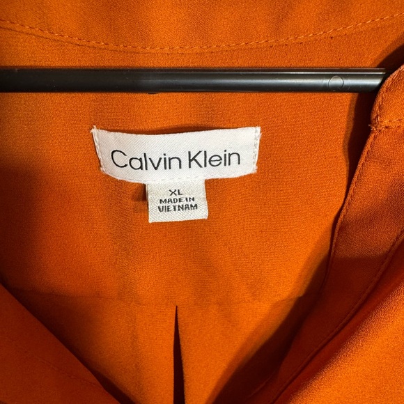 Calvin Klein Burnt Orange Capped Sleeve V Neck Blouse - Picture 2 of 7